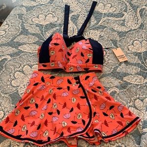 Unique Vintage 2 Piece Umbrella Swimsuit